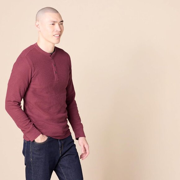 Long Sleeve Waffle Henley Shirts for Men, Slim-Fit - Picture 3 of 6